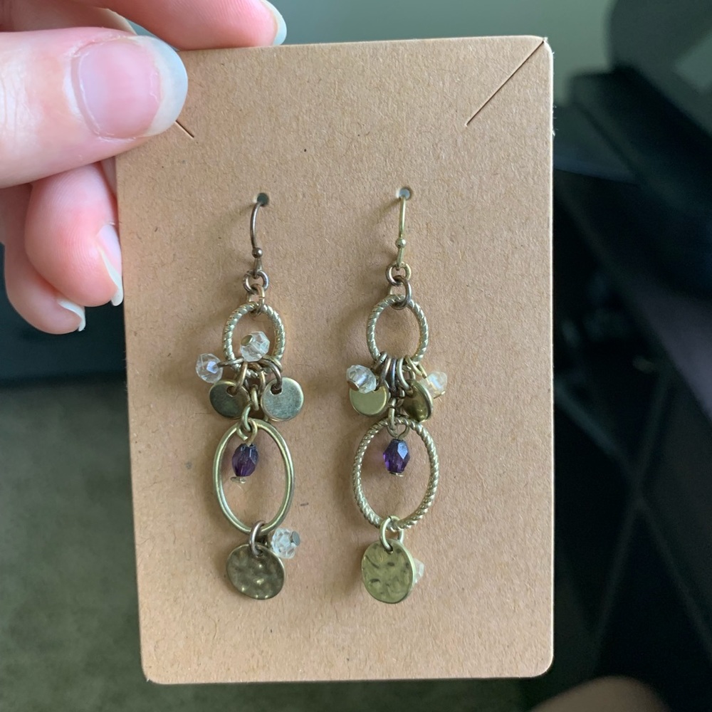 CUTE Gold and Purple Dangle Earrings. With plastic backs. - Picture 3 of 5